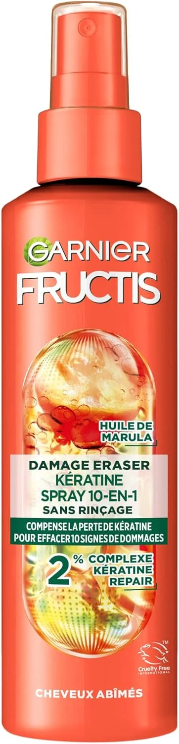 اسپری مو گارنیه Fructis - تغذیه غنی شده با روغن آملا و کراتین گیاهی، برای موهای آسیب دیده، بدون نیاز به آبکشی، 150 میلی لیتر