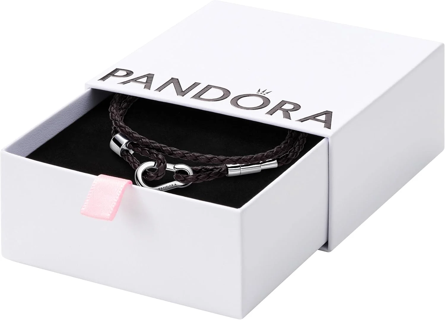 دستبند پاندورا نقره استرلینگ چرم قهوه ای 593338C01، 38 سانتی متر، نقره استرلینگ، بدون سنگ قیمتی