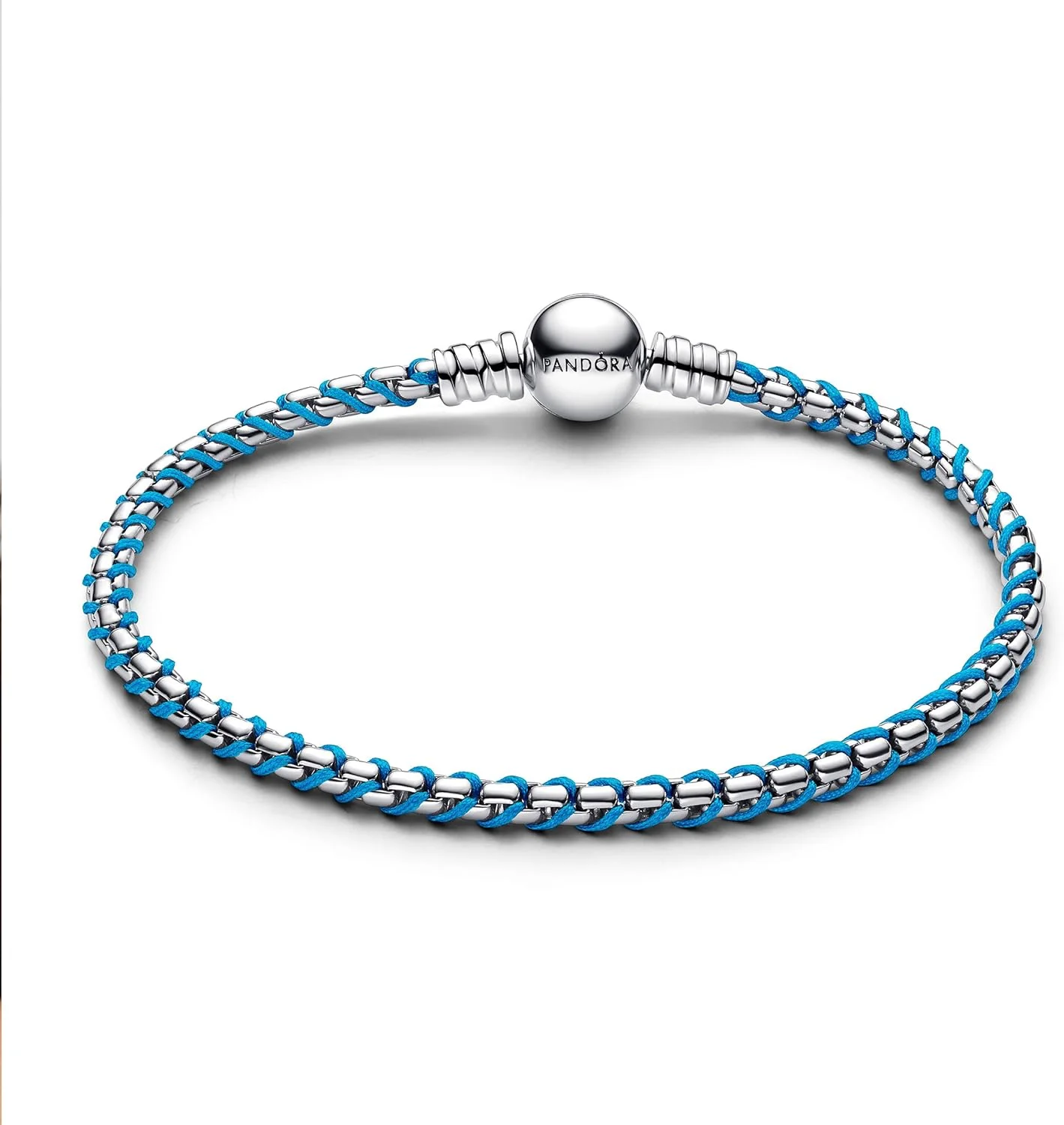 دستبند طنابی آبی پاندورا با بافت مار در نقره استرلینگ، ترکیبی از پارچه و فلز، مجموعه Moments، طول 16 سانتی متر 593816C01-16