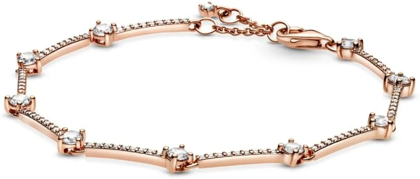 دستبند بازوی بدون زمان PANDORA با میله‌های پاوه، درخشان، روکش طلای رزگلد 14 عیار، با زیرکونیا مکعبی شفاف