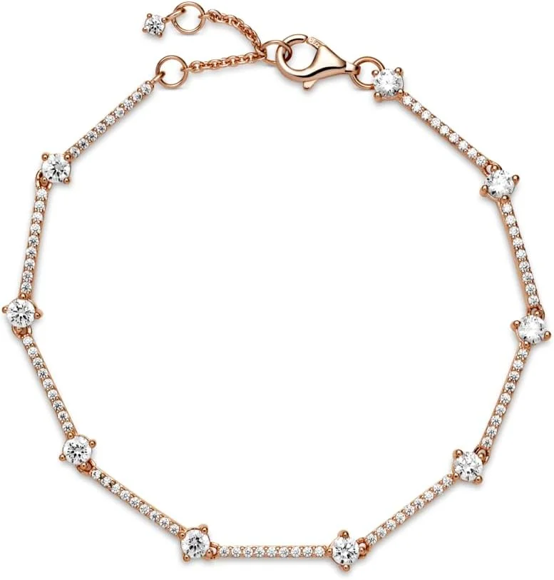 دستبند بازوی بدون زمان PANDORA با میله‌های پاوه، درخشان، روکش طلای رزگلد 14 عیار، با زیرکونیا مکعبی شفاف