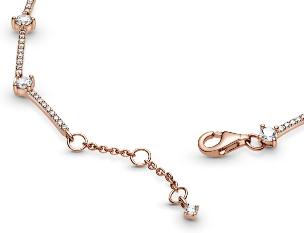 دستبند بازوی بدون زمان PANDORA با میله‌های پاوه، درخشان، روکش طلای رزگلد 14 عیار، با زیرکونیا مکعبی شفاف