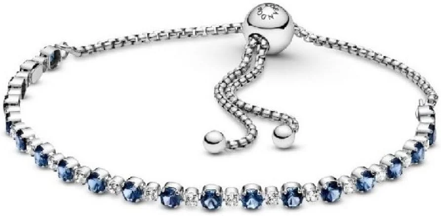 دستبند پاندورا Timeless نقره استرلینگ با روکش رودیوم، کریستال آبی مهتابی و زیرکونیا مکعبی شفاف