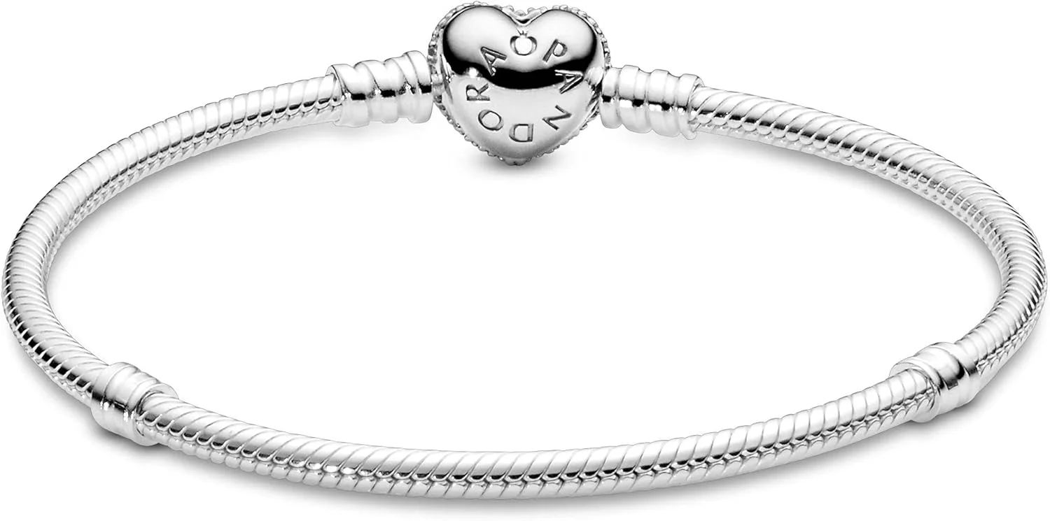 دستبند پیوندی ماری Pandora Moments 590727CZ با قفل قلبی درخشان ساخته شده از نقره استرلینگ با سنگ های زیرکونیا - سازگار با دستبندهای Pandora Moments، نقره استرلینگ