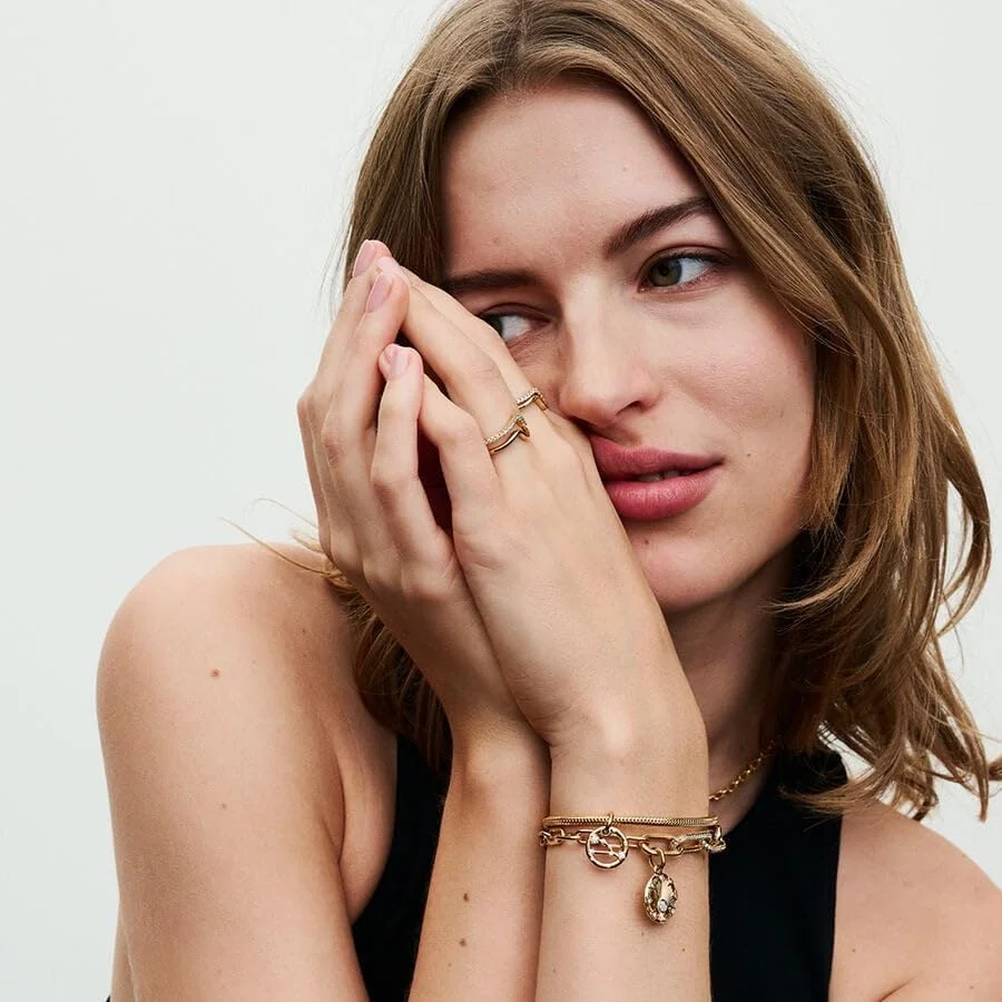 دستبند زنجیری پاندورا ME با روکش طلای رزگلد 14 عیار، سازگار با دستبندهای پاندورا ME، 589662C00-1