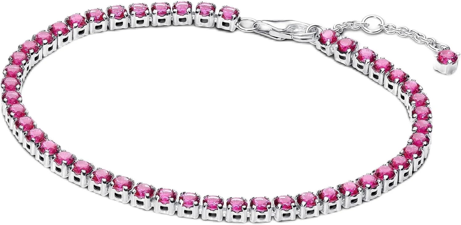 دستبند تنیس نقره استرلینگ پاندورا با کریستال های صورتی درخشان - مجموعه Timeless - طول: 16 سانتی متر - 591469C04-16