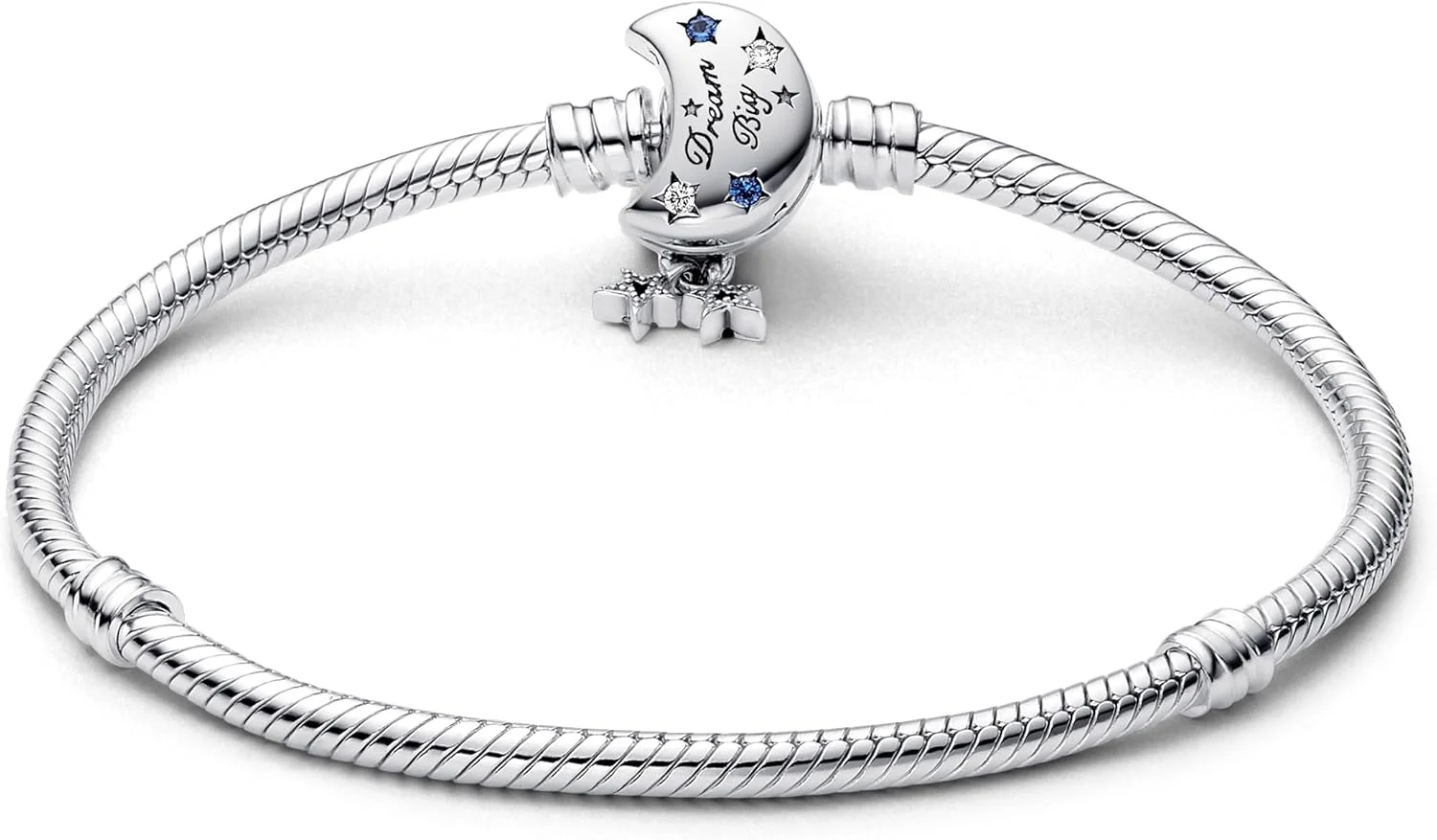 دستبند زنجیری ماری پاندورا Moments نقره استرلینگ با قفل ماه، کریستال ستاره آبی و زیرکونیا مکعبی شفاف دستبند زنجیری ماری پاندورا Moments نقره استرلینگ با قفل ماه، کریستال ستاره آبی و زیرکونیا مکعبی شفاف