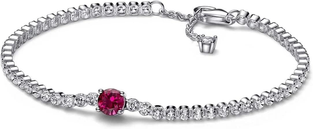 دستبند پاندورا نقره ای 925 با نگین های درخشان گرد قرمز - مدل 592403C01