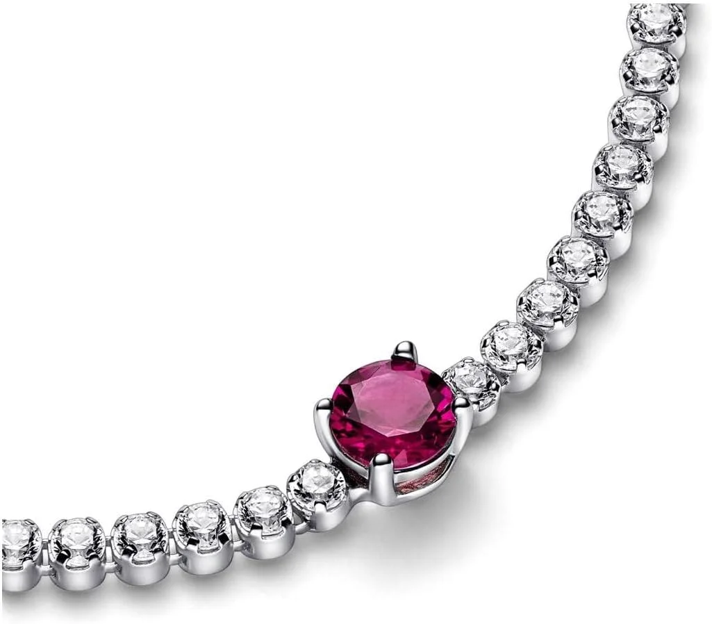 دستبند پاندورا نقره ای 925 با نگین های درخشان گرد قرمز - مدل 592403C01