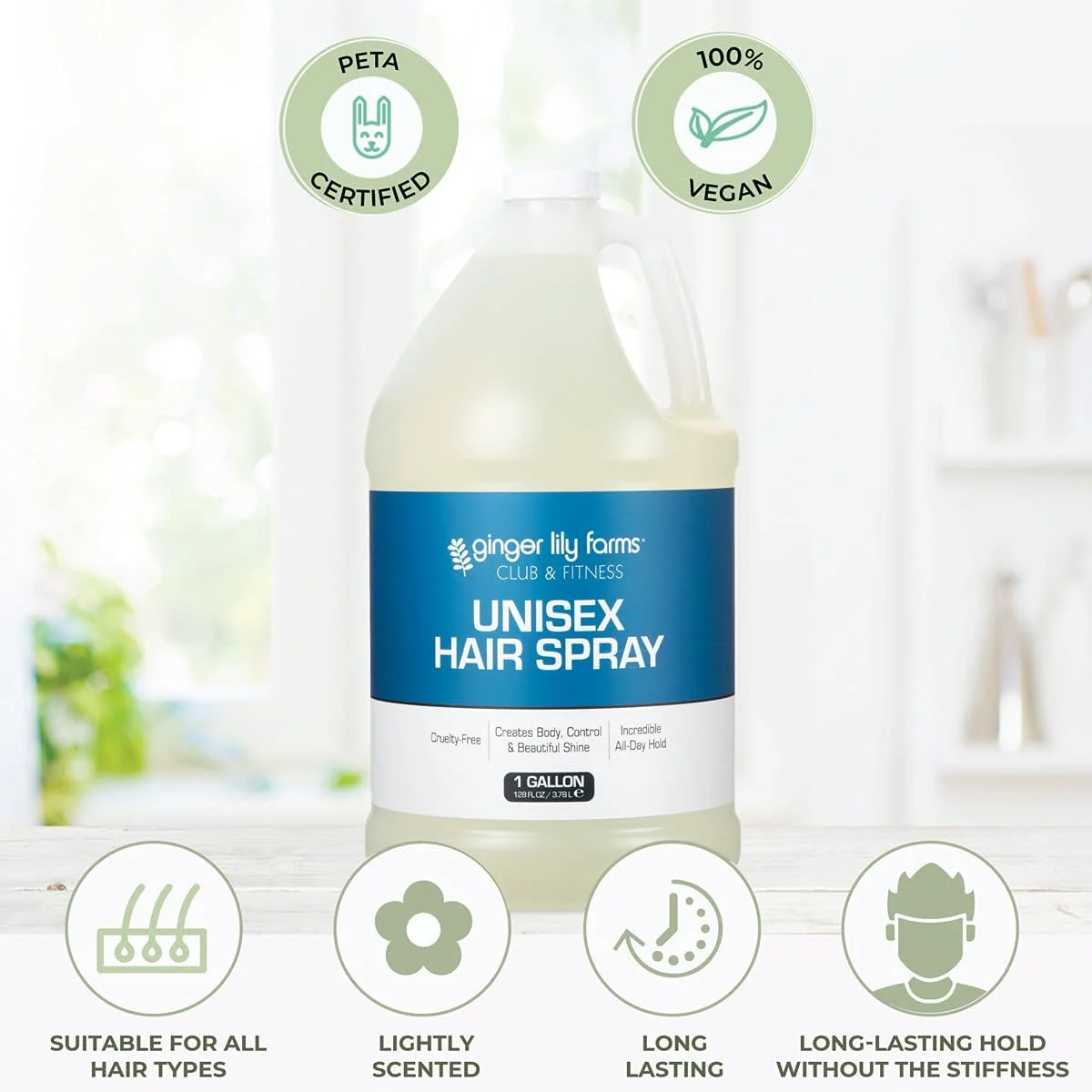 اسپری موی باشگاه و فیتنس زنجبیل لیلی فارمز، مناسب برای خانم ها و آقایان، ۱۰۰٪ وگان و بدون تست حیوانی، حجم ۳.۷ لیتر