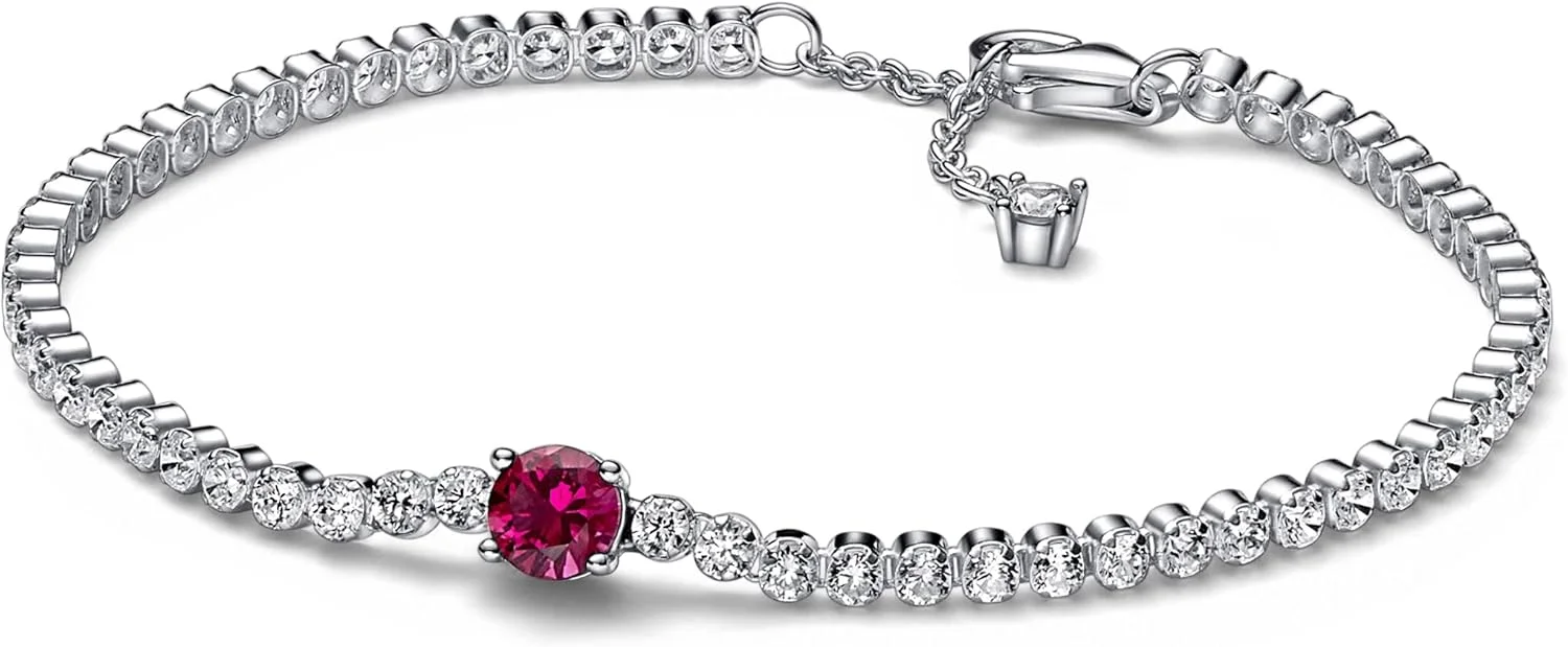 دستبند پاندورا نقره ای 925 با نگین گرد قرمز درخشان مدل 592403C01