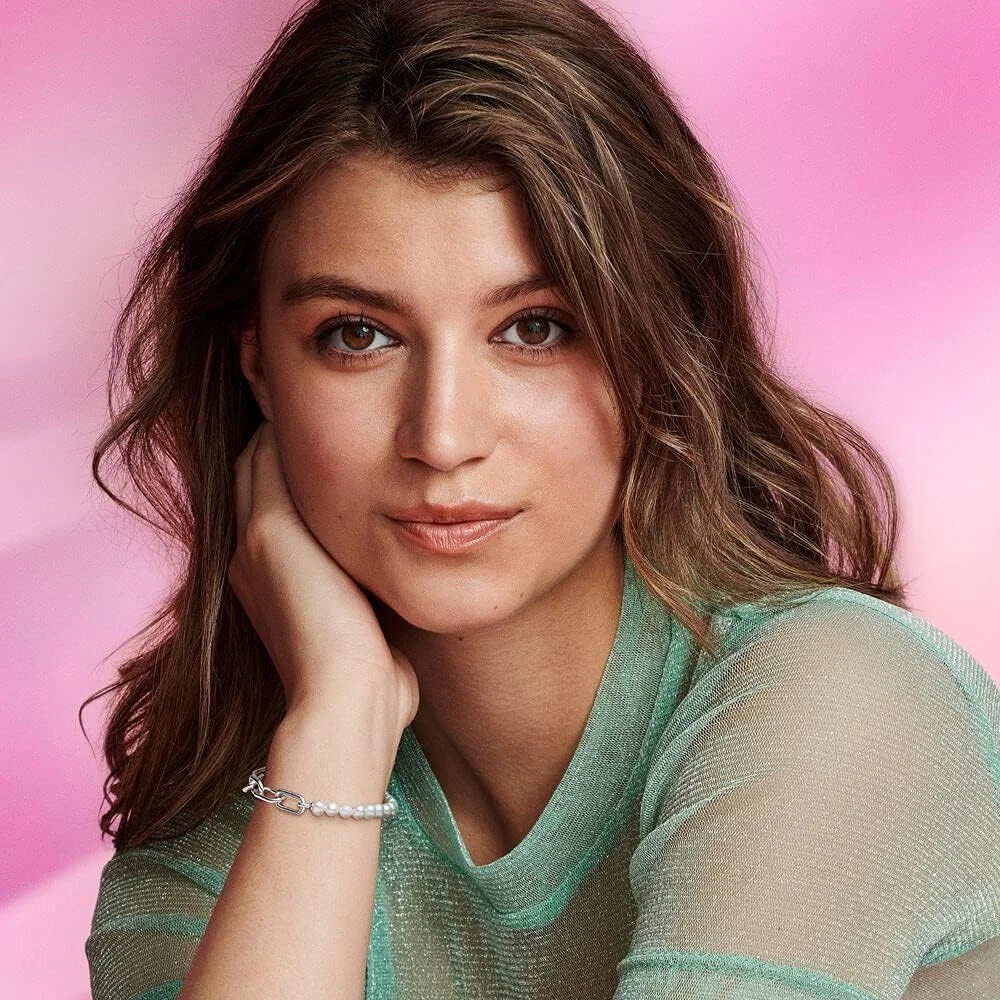 دستبند زنجیری نقره استرلینگ پاندورا ME با مروارید پرورشی آب شیرین برای آویزهای مدالیون