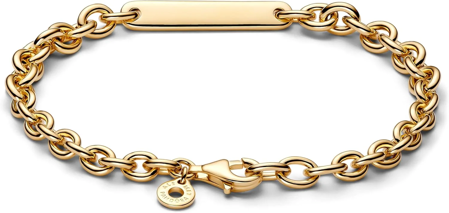 دستبند زنجیری با روکش طلای 14 عیار پاندورا با میله قابل حکاکی، سایز 20 سانتی متر