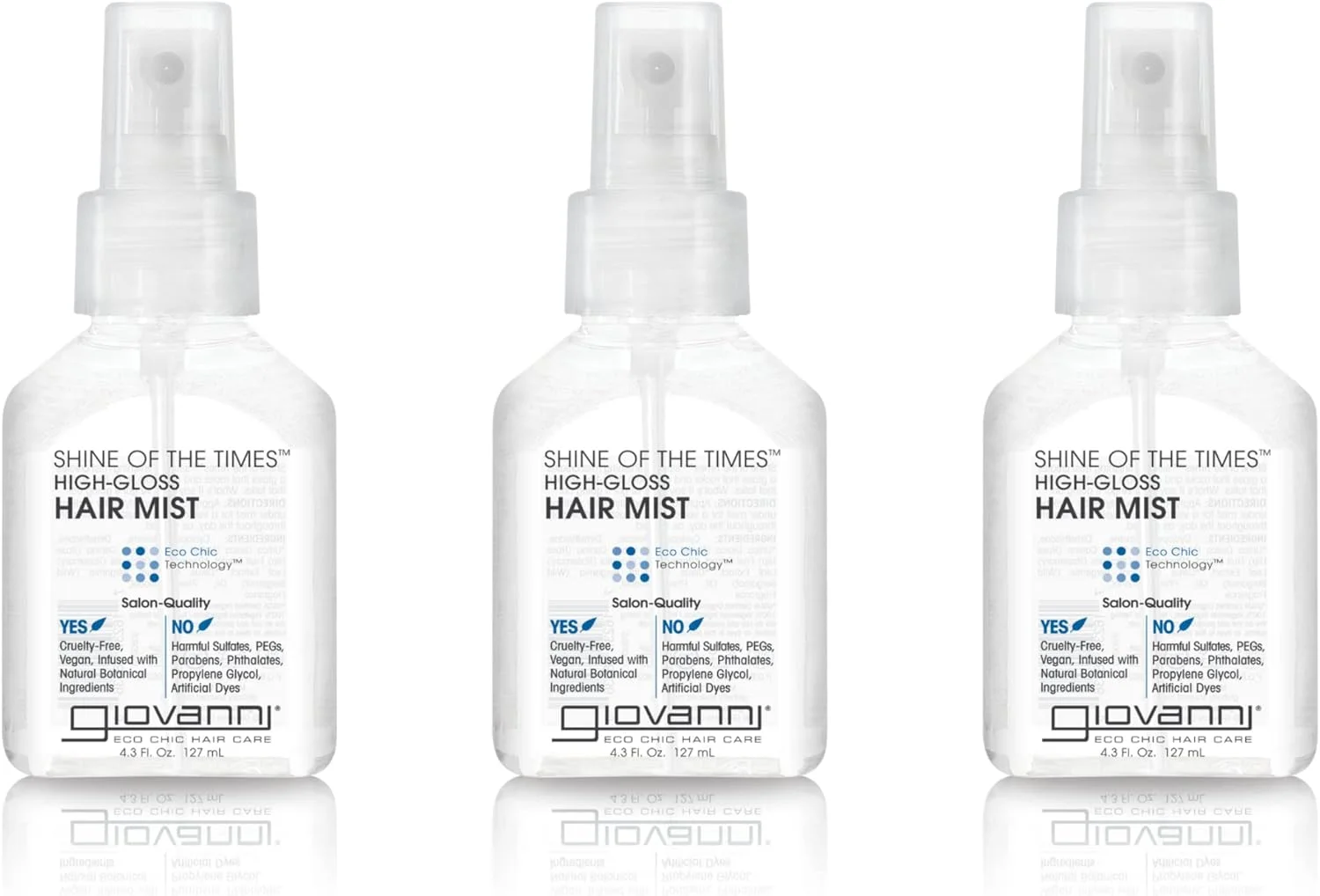 اسپری مو براق کننده GIOVANNI Shine of the Times - ضد وز، ایمن برای رنگ مو، کیفیت سالنی، بدون تست حیوانی، بدون پارابن، غنی شده با مواد گیاهی طبیعی - 127 میلی لیتر (3 عددی)