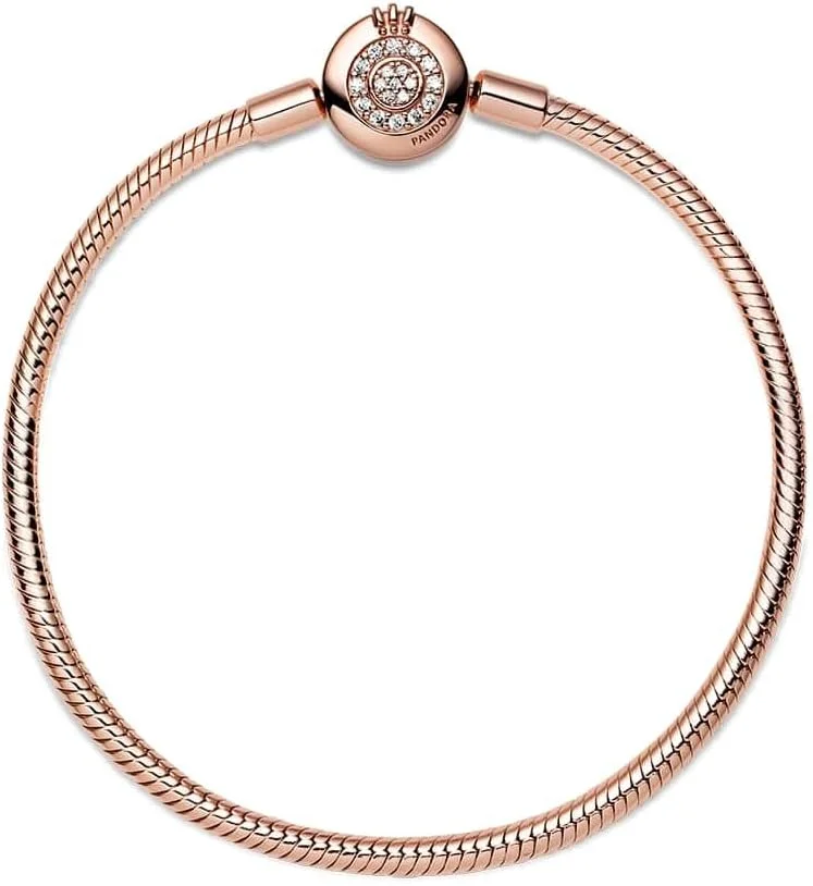 دستبند زنجیری طرح تاج درخشان پاندورا با روکش طلای رزگلد ۱۴ عیار و نگین های زیرکونیا