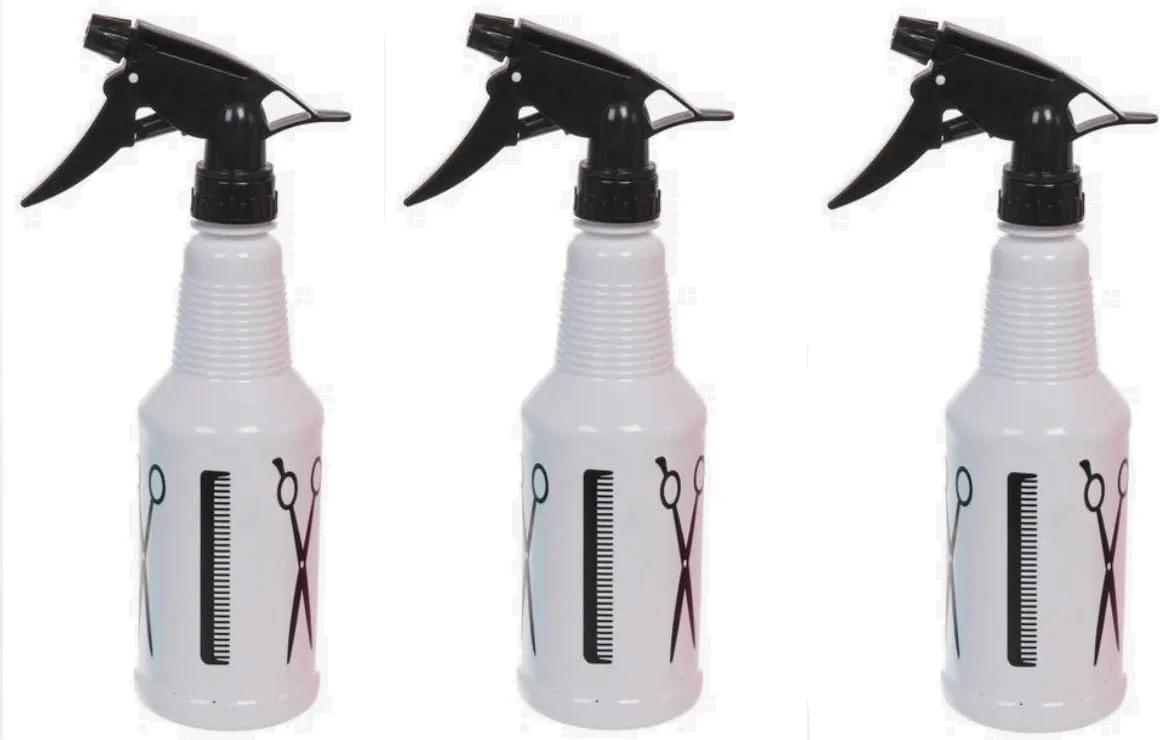 ست سه تایی بطری اسپری آب گلدایج با الهام از سالن - اسپری کننده مایع 750 میلی لیتری سفید و مشکی با طرح قیچی و شانه - ایده آل برای حالت دادن به مو و مه پاشی گیاهان