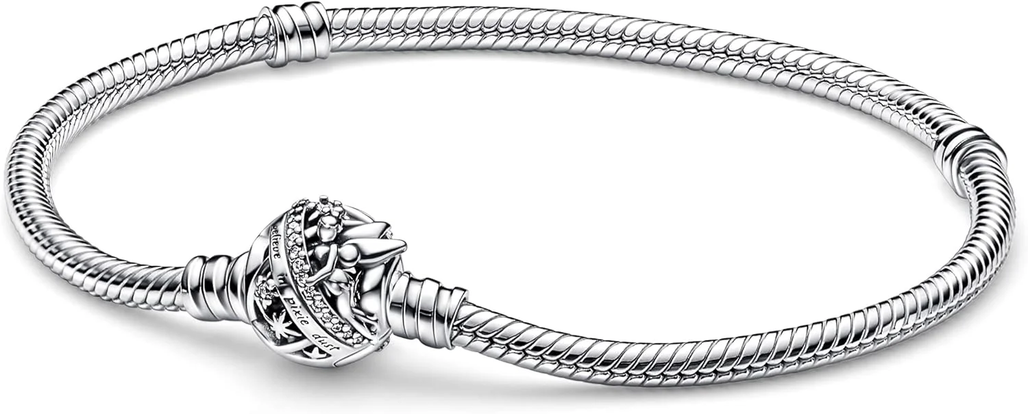 دستبند زنجیری ماری قفل دار پاندورا Moments با آویز دیزنی تینکربل مدل 592548C01-20