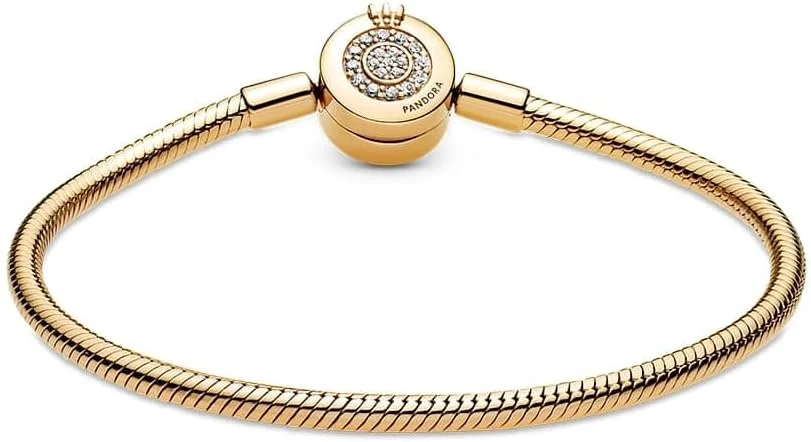 دستبند زنجیری ماری با روکش طلای 14 عیار پاندورا Moments زنانه با قفل O تاج دار درخشان دستبند زنجیری ماری با روکش طلای 14 عیار پاندورا Moments زنانه با قفل O تاج دار درخشان