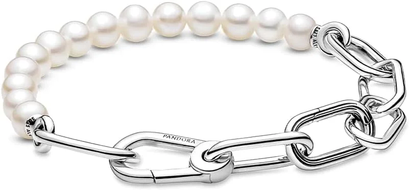 دستبند حلقه ای پاندورا ME، نقره استرلینگ، با مروارید پرورشی آب شیرین سفید