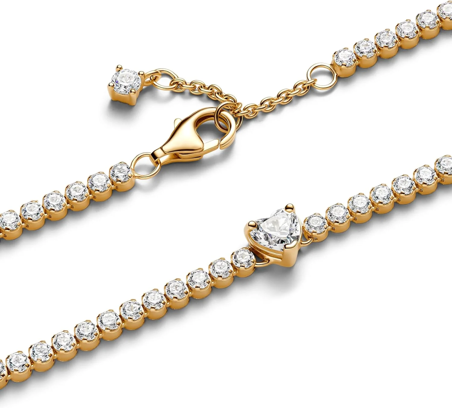 دستبند قلبی با روکش طلای 14 عیار و زیرکونیای مکعبی شفاف، سایز 16 سانتی متر