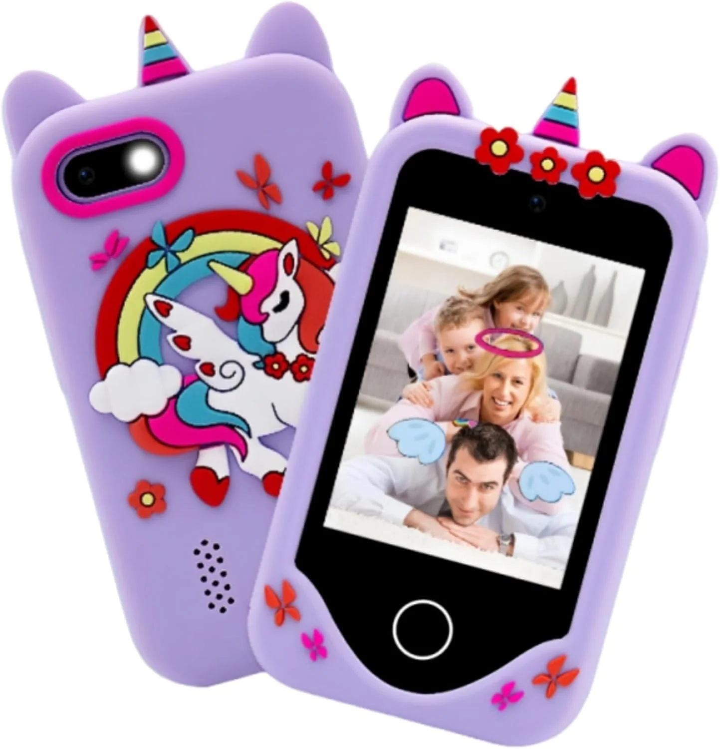 اسباب بازی موبایل هوشمند کودکانه - دوربین یادگیری لمسی برای کودکان نوپا با دوربین دوگانه، پخش کننده MP3، بازی های آموزشی - اسباب بازی های طرح یونیکورن برای دختران و پسران 1-8 ساله (صورتی)