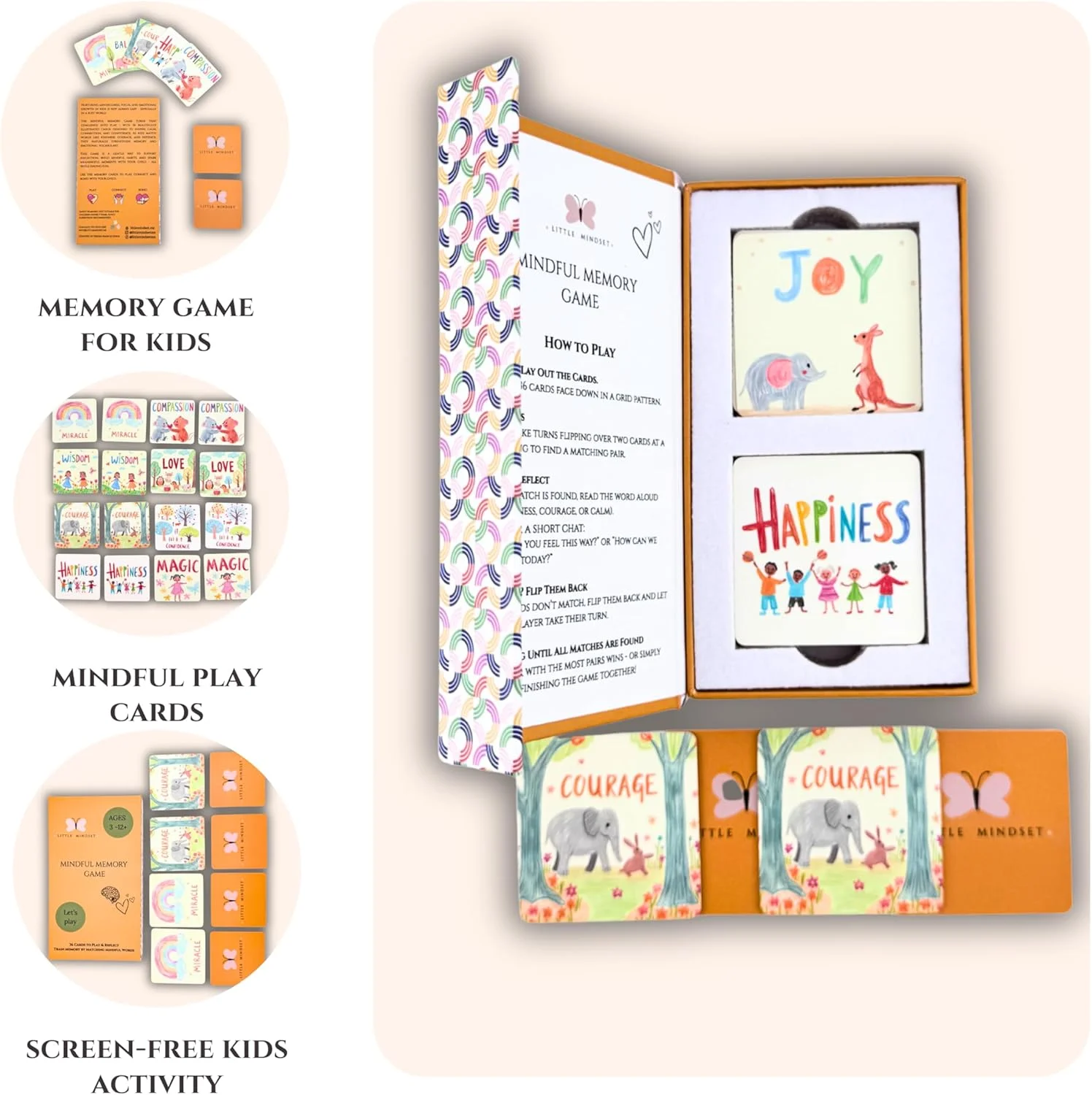 بازی حافظه برای کودکان 3 تا 12 سال | بازی کارتی تطبیق آگاهانه با 36 کارت | بازی آموزشی و بدون صفحه نمایش برای تمرین حافظه، احساسات، اعتماد به نفس و ذهن آگاهی