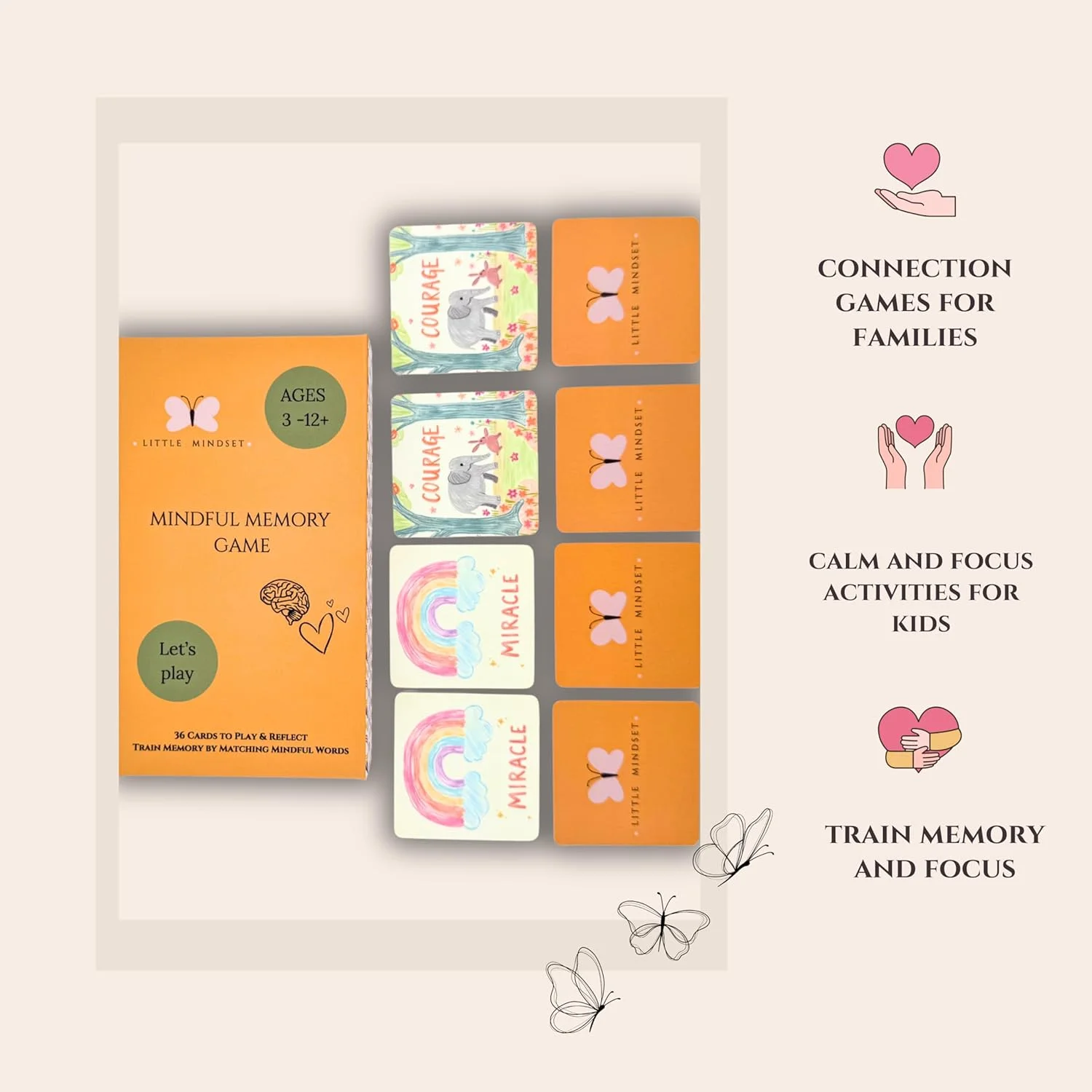 بازی حافظه برای کودکان 3 تا 12 سال | بازی کارتی تطبیق آگاهانه با 36 کارت | بازی آموزشی و بدون صفحه نمایش برای تمرین حافظه، احساسات، اعتماد به نفس و ذهن آگاهی