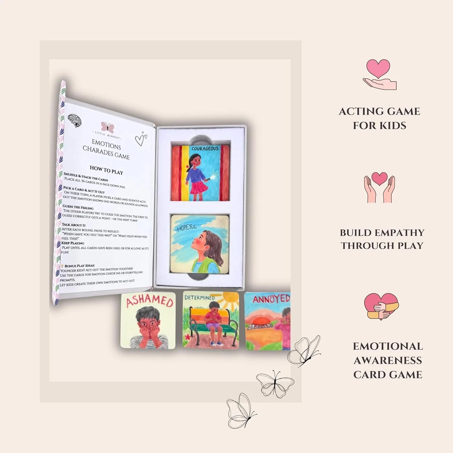 بازی پانتومیم احساسات برای کودکان 3 تا 12 سال | 36 کارت برای بازی، اجرا، بیان و حدس زدن احساسات | بازی آموزشی بدون صفحه نمایش برای یادگیری احساسات، ایجاد اعتماد به نفس و ارتباط