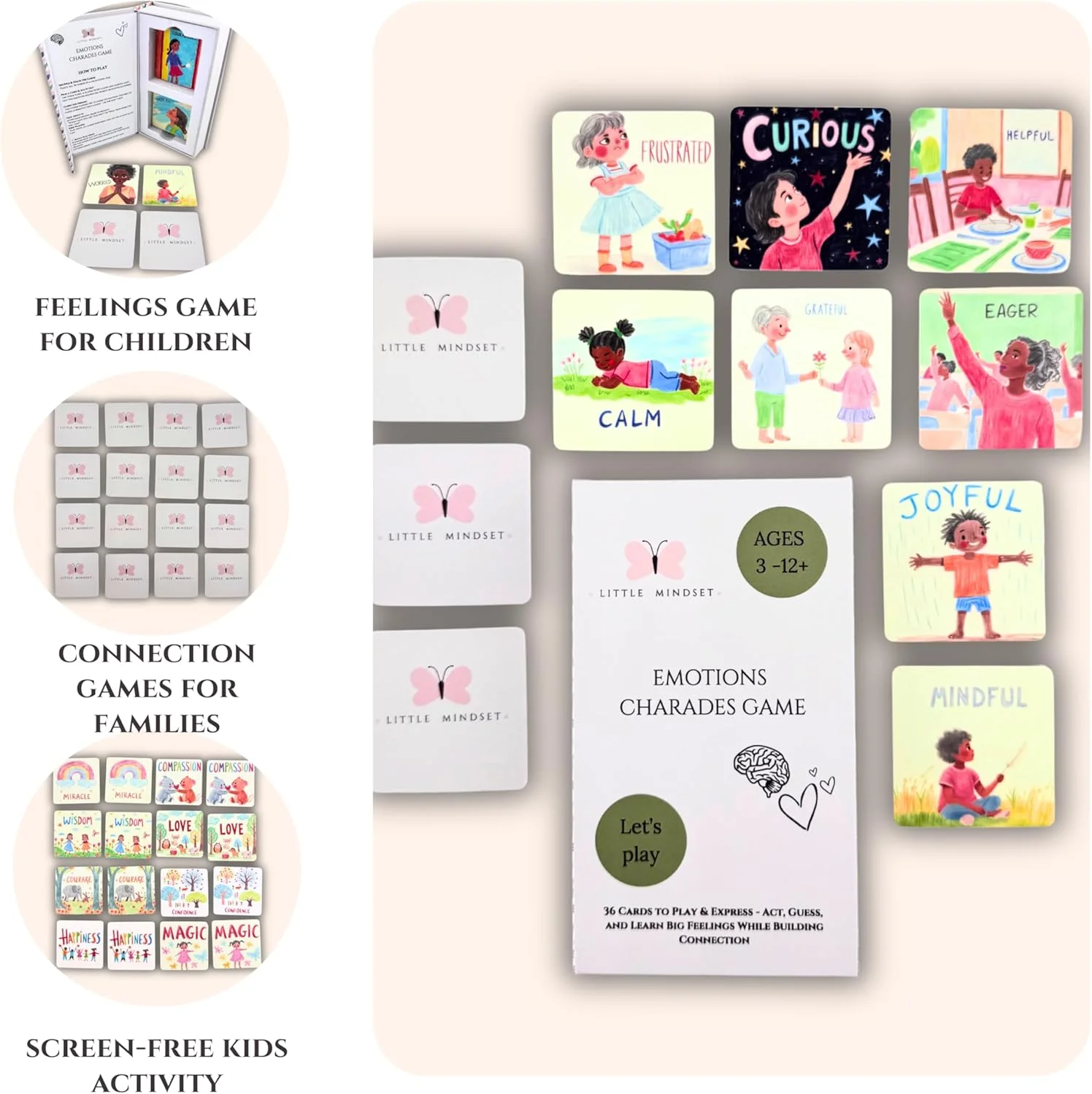 بازی پانتومیم احساسات برای کودکان 3 تا 12 سال | 36 کارت برای بازی، اجرا، بیان و حدس زدن احساسات | بازی آموزشی بدون صفحه نمایش برای یادگیری احساسات، ایجاد اعتماد به نفس و ارتباط