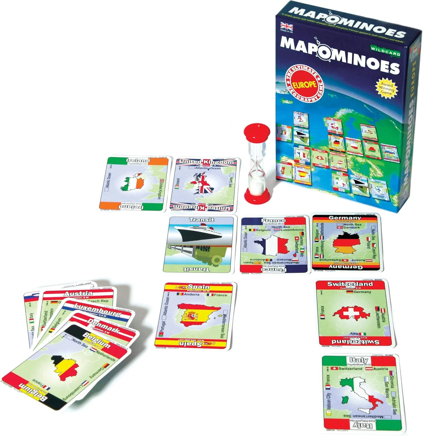 مپومینوز اروپا – بازی نهایی جغرافیا – بازی کارتی سرگرم کننده و آموزشی برای کودکان، نوجوانان و بزرگسالان. مانند دومینو با نقشه ها.