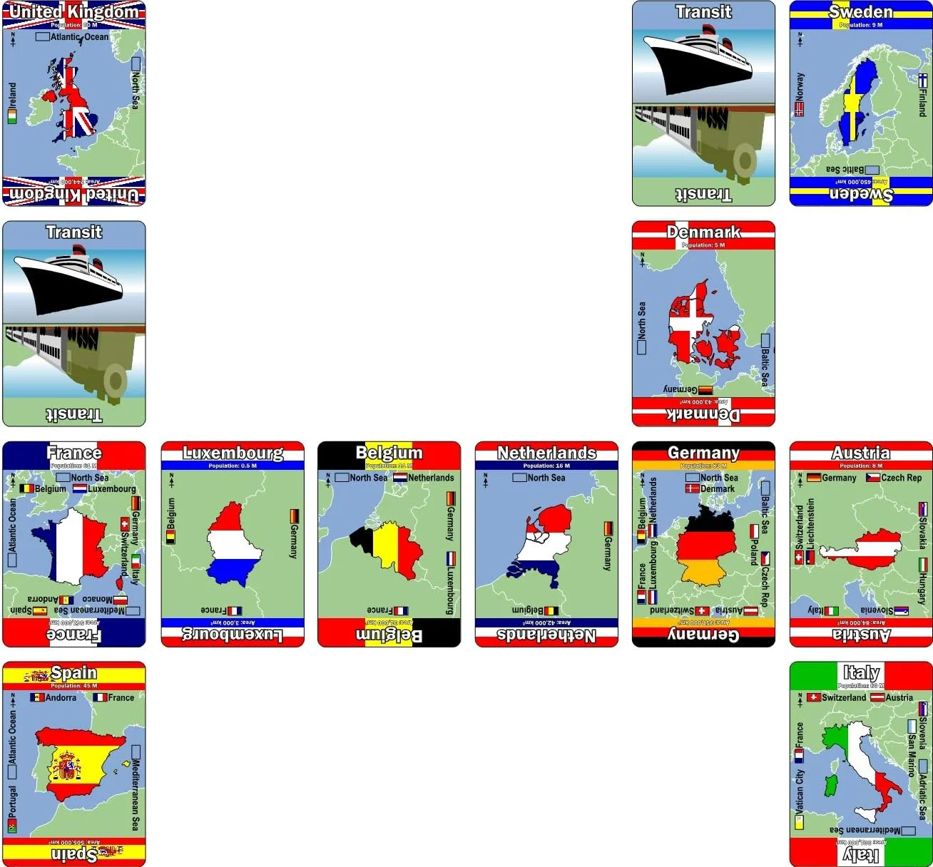 مپومینوز اروپا – بازی نهایی جغرافیا – بازی کارتی سرگرم کننده و آموزشی برای کودکان، نوجوانان و بزرگسالان. مانند دومینو با نقشه ها.