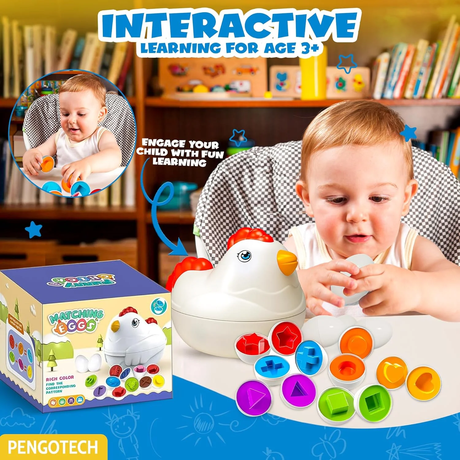 اسباب بازی تطبیق تخم مرغ مونته سوری برای کودکان 1 تا 5 سال - پازل 12 تکه شکل و رنگ در جعبه مرغ - اسباب بازی های آموزشی کودکانه برای دختران و پسران - اسباب بازی ها و بازی های یادگیری برای کودکان 1 2 3 4 5 ساله