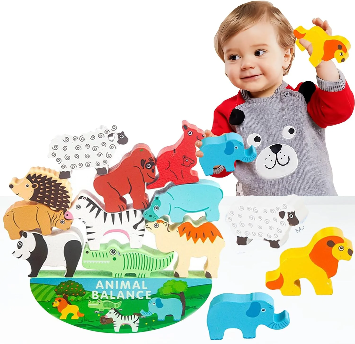 اسباب بازی های چوبی حیوانات ماسرو، مناسب کودکان ۲ تا ۷ سال، اسباب بازی آموزشی مونته سوری، بازی فکری و تعادلی