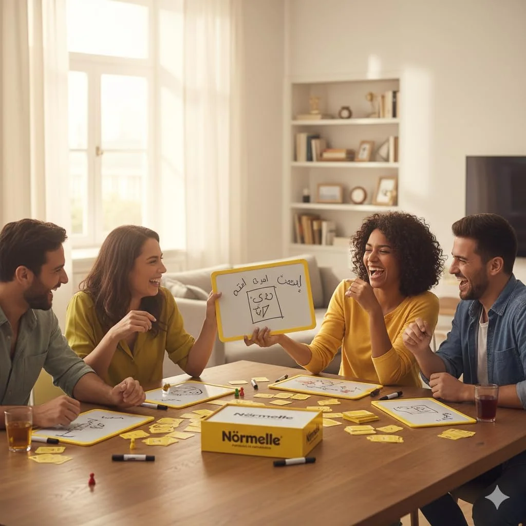 بازی تخته ای حدس کلمات عربی نرمال برای خانواده و کودکان - بازی مهمانی آموزشی برای یادگیری زبان، بازی تیمی، سرگرمی گروهی، سازنده واژگان | لعبة كلمات عربية للأطفال والعائلة