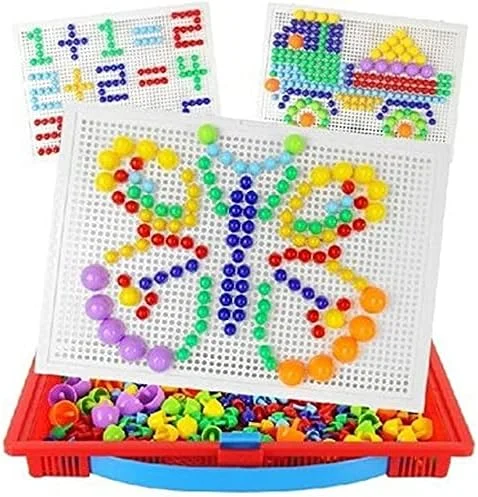 296 قطعه میخ قارچی، پازل آموزشی تخته میخ دار رنگارنگ، بلوک های ساختمانی، آجرهای موزاییکی خلاقانه DIY، اسباب بازی برای کودکان و نوپاها، هدیه تولد عالی برای دختران و پسران 3 تا 8 سال، 1، Dv00101