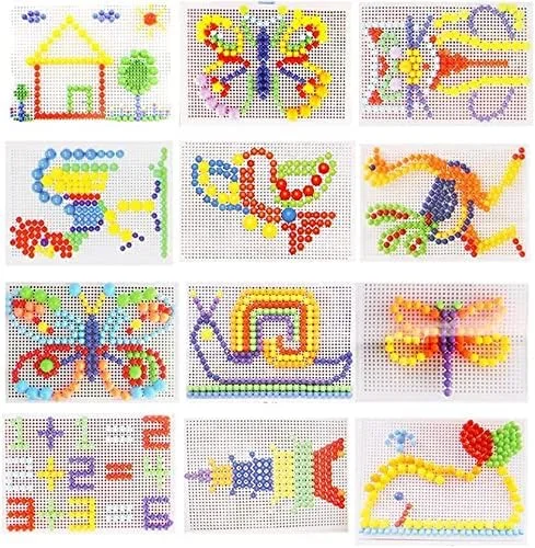 296 قطعه میخ قارچی، پازل آموزشی تخته میخ دار رنگارنگ، بلوک های ساختمانی، آجرهای موزاییکی خلاقانه DIY، اسباب بازی برای کودکان و نوپاها، هدیه تولد عالی برای دختران و پسران 3 تا 8 سال، 1، Dv00101
