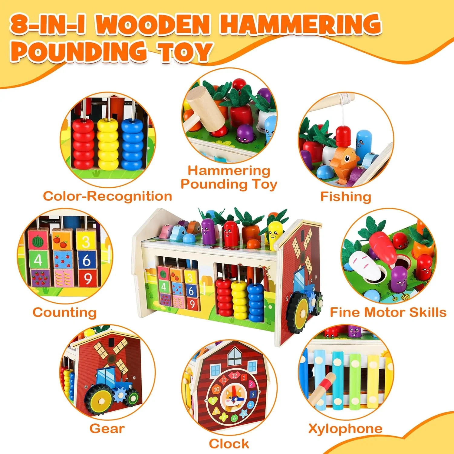 بازی های مونته سوری MilliGlee برای کودکان 1، 2، 3، 4، 5 و 6 ساله، 8 در 1 بازی ماهیگیری چوبی مغناطیسی، بازی های آموزشی چوبی، اسباب بازی های چند فعالیتی کودک، هدایای آموزشی تولد کریسمس عید پاک