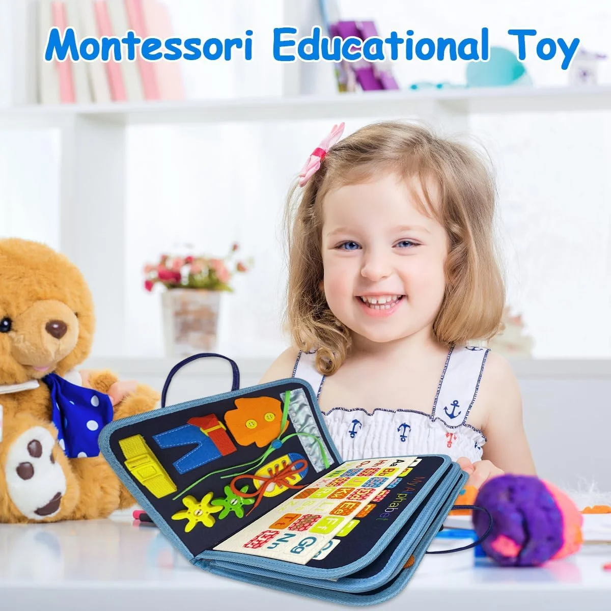 تخته مشغولیت کودک نوپا، اسباب بازی مونته سوری 8 در 1، کتاب مشغولیت کودک، تخته حسی در حال توسعه پیش دبستانی، فعالیت یادگیری آموزشی کودک برای شکل اساسی رنگ بازی ضروری سفر با هواپیما هدیه سنین 1-4