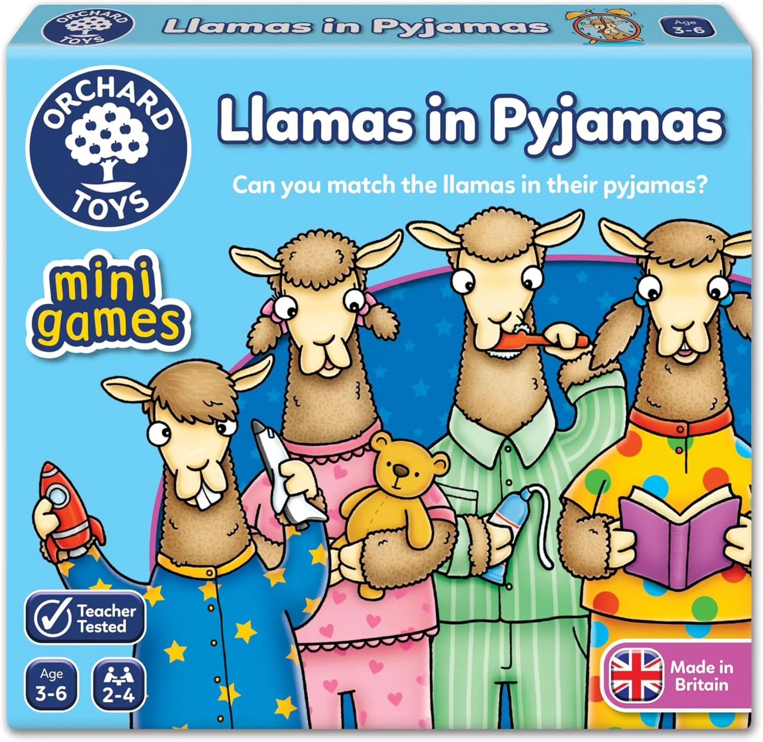 بازی کوچک «لاماها در پیژامه» Orchard Toys، کوچک و جمع‌وجور، بازی مسافرتی، بازی آموزشی، بازی تعطیلات، مناسب برای کودکان نوپا، کودکان 3 تا 6 سال