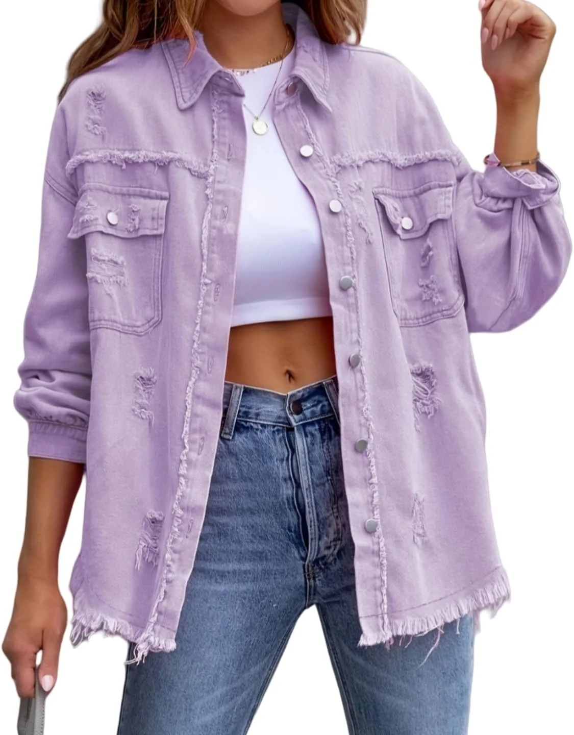 کت جین زنانه سیمیر فریری، مدل بزرگ، پاره، موتورسواری، آستین بلند، دکمه دار، مناسب استایل خیابانی