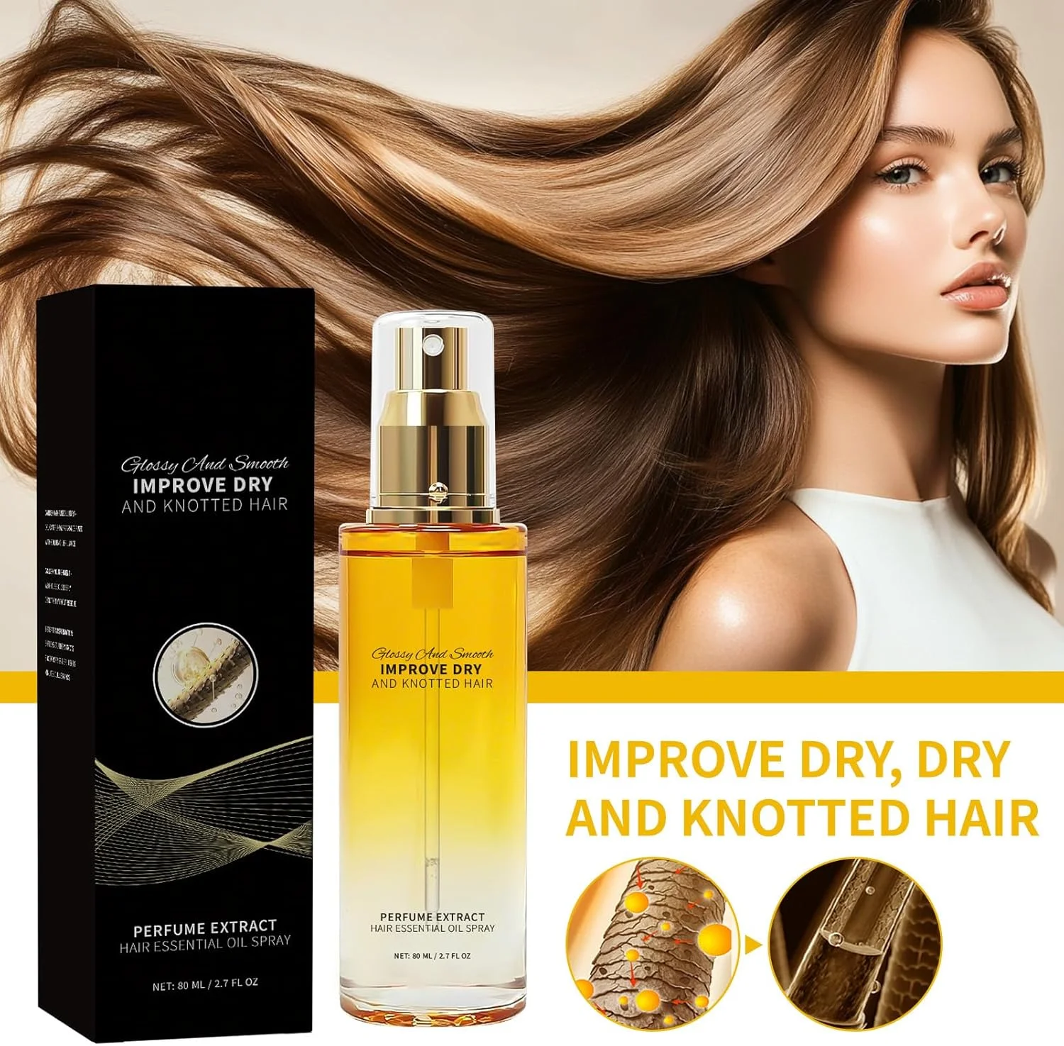 اسپری روغن ضروری مو - فرمول سبک و غیر چرب برای موهای خشک و گره خورده، استفاده روزانه برای افزایش لطافت و درخشندگی، مناسب برای مراقبت از موهای خشک و مرطوب اسپری روغن ضروری مو - فرمول سبک و غیر چرب برای موهای خشک و گره خورده، استفاده روزانه برای افزایش لطافت و درخشندگی، مناسب برای مراقبت از موهای خشک و مرطوب