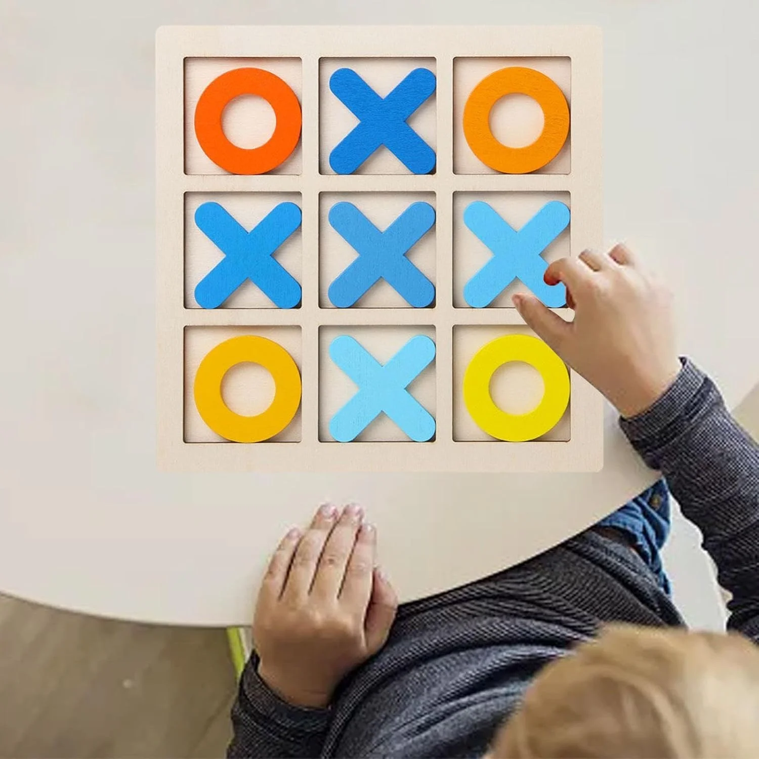 بازی فکری تیک تاک تو چوبی، اسباب بازی رومیزی XO، بازی پازل کلاسیک خانوادگی کودکان، اسباب بازی های آموزشی، رنگ های متنوع، اندازه: 30x30x1.2 سانتی متر