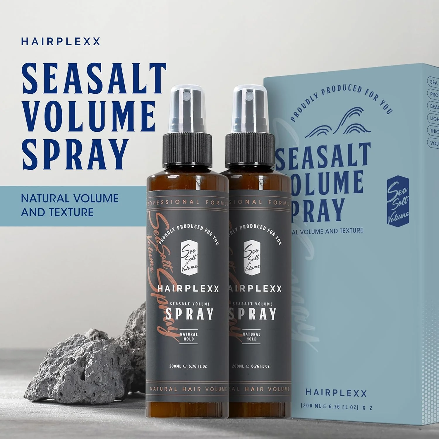 اسپری حجم دهنده مو حاوی نمک دریایی Hairplexx برای آقایان و بانوان، ایجاد ظاهری طبیعی، ضخیم و حجیم با پوشش مات و حالت دهی طبیعی، فاقد پارابن (200 میلی لیتر، بسته 2 عددی، طراوت اقیانوس)