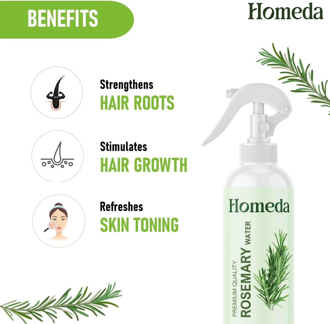 اسپری مو رزماری Homeda، آب رزماری برای رشد مو، اسپری آب رُز ماری، هیدروسول رُژ مِری، مه رُز مِری با بطری اسپری، احیا کننده تقطیر شده با بخار رُزبری 100% خالص طبیعی (200 میلی لیتر)
