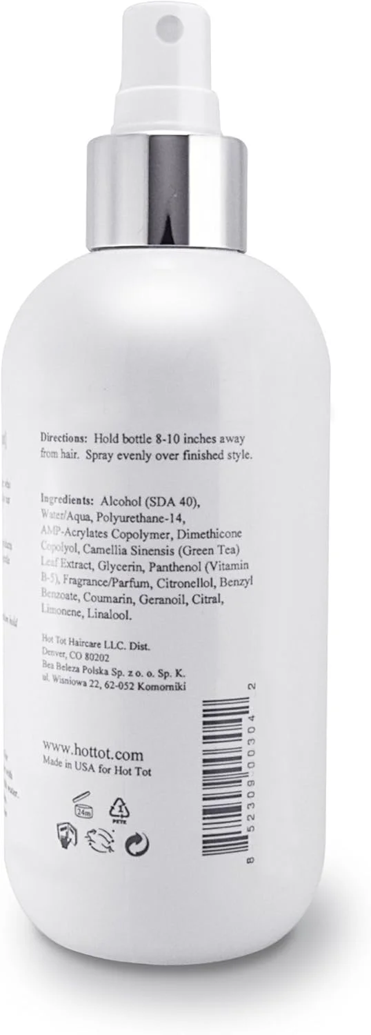 اسپری موی کودک هات تت، مناسب نوزادان، کودکان نوپا و کودکان، اسپری مو با قدرت نگهدارندگی متوسط، با قابلیت برس‌خوری آسان، حاوی عصاره چای سبز و ویتامین B5