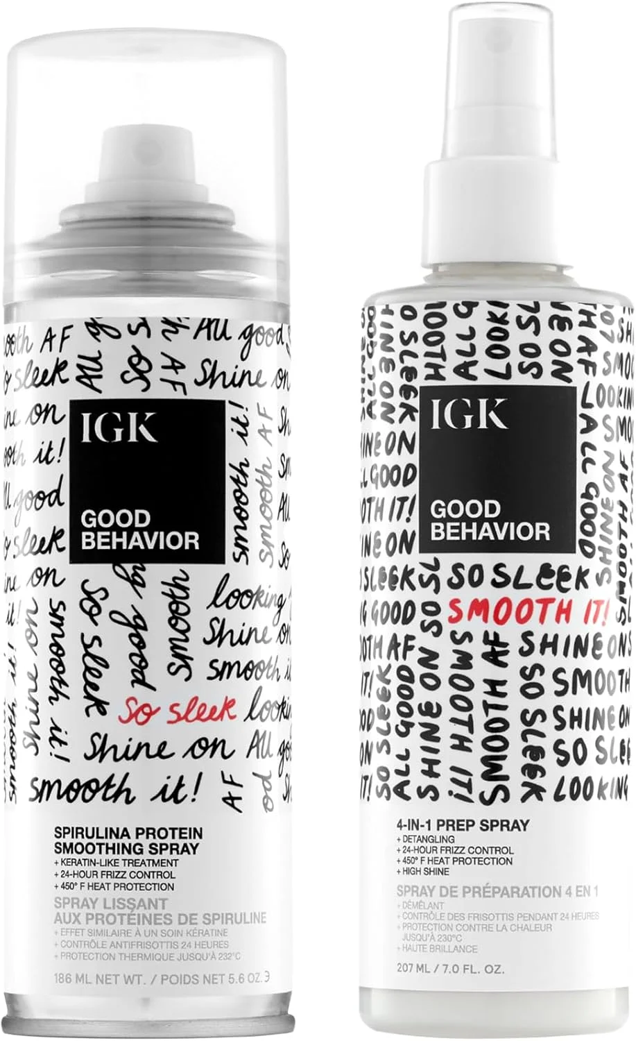 مجموعه ضد وز و صاف کننده مو IGK GOOD BEHAVIOR | اسپری آماده ساز 4 در 1 + اسپری صاف کننده پروتئین اسپیرولینا | کنترل وز + محافظت در برابر حرارت | وگان و بدون تست حیوانی
