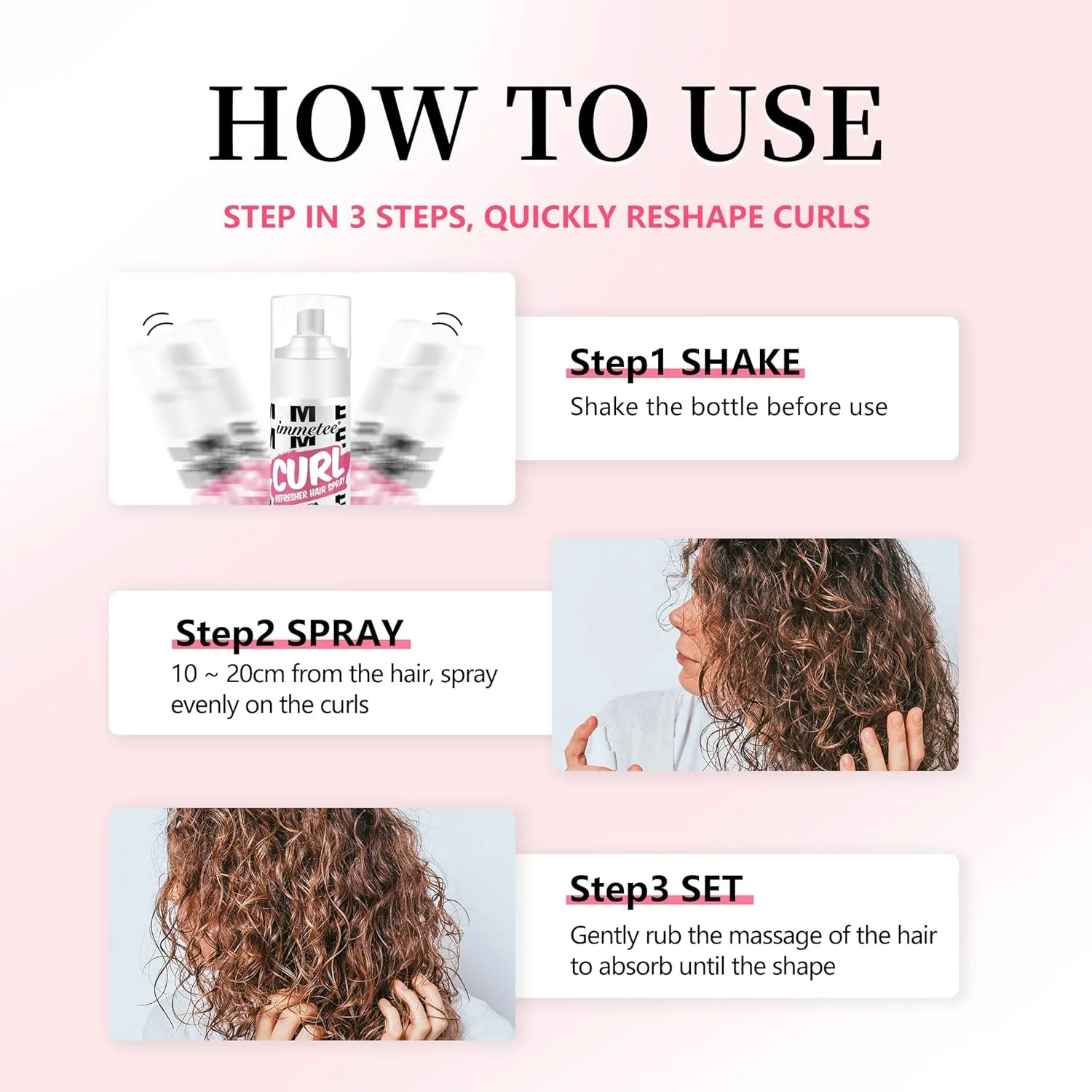 اسپری طراوت بخش موی فر ایمتی، اسپری موی فر بدون نیاز به آبکشی، اسپری موی فر مرطوب کننده، اسپری حالت دهنده موی بلند و حجیم کننده با ماندگاری طولانی 150 میلی لیتر