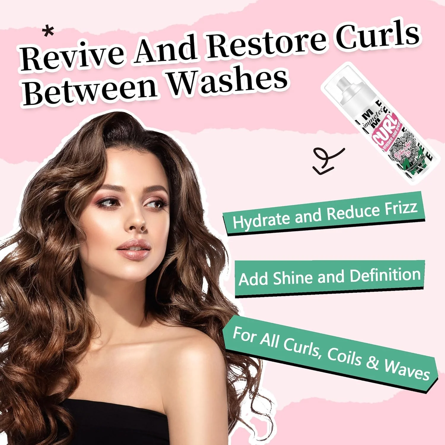 اسپری طراوت بخش موی فر ایمتی، اسپری موی فر بدون نیاز به آبکشی، اسپری موی فر مرطوب کننده، اسپری حالت دهنده موی بلند و حجیم کننده با ماندگاری طولانی 150 میلی لیتر