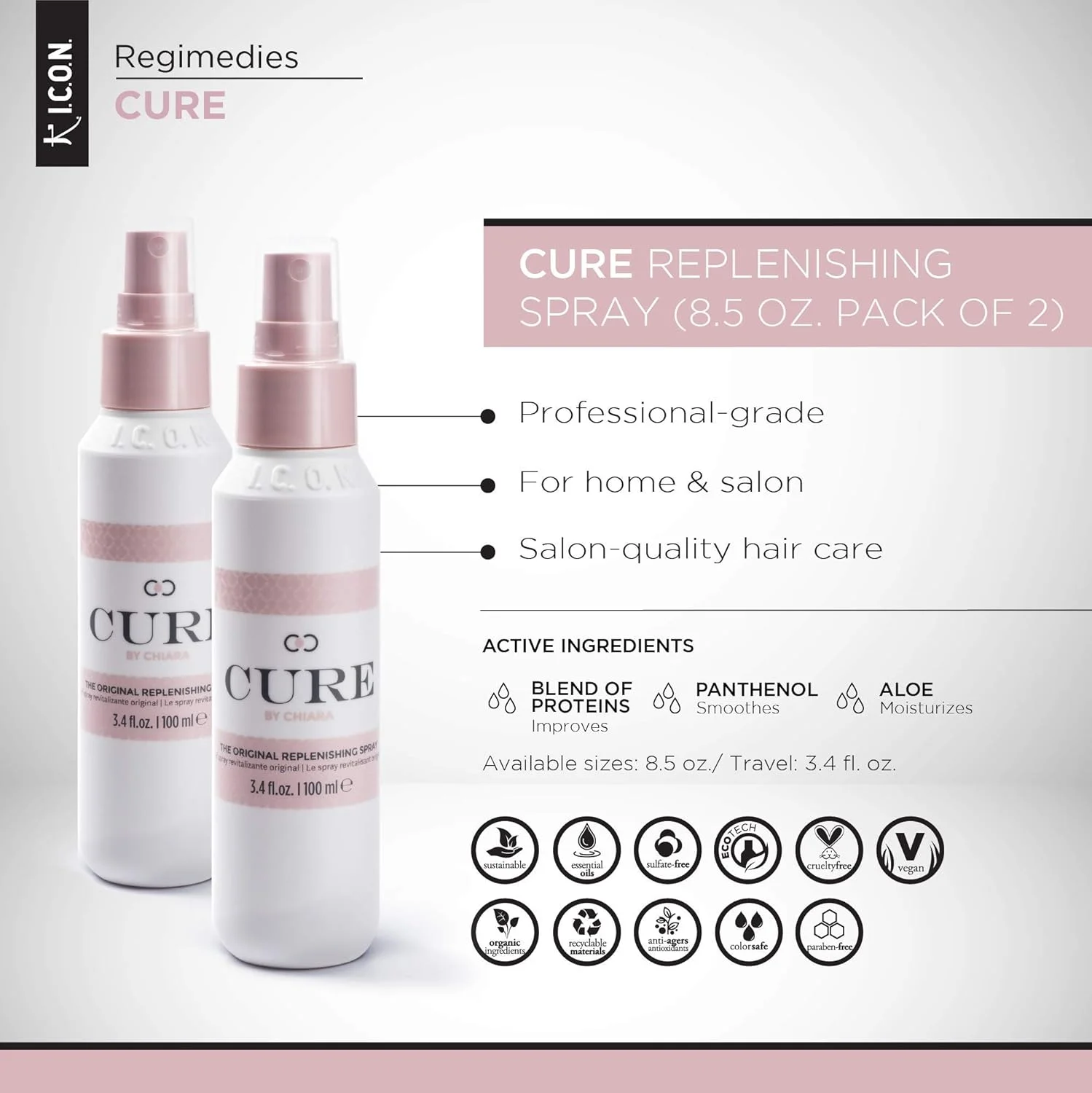 اسپری ترمیم کننده موی سر آی.سی.او.ان مدل Cure Replenishing حجم 250 میل (بسته 2 عددی)