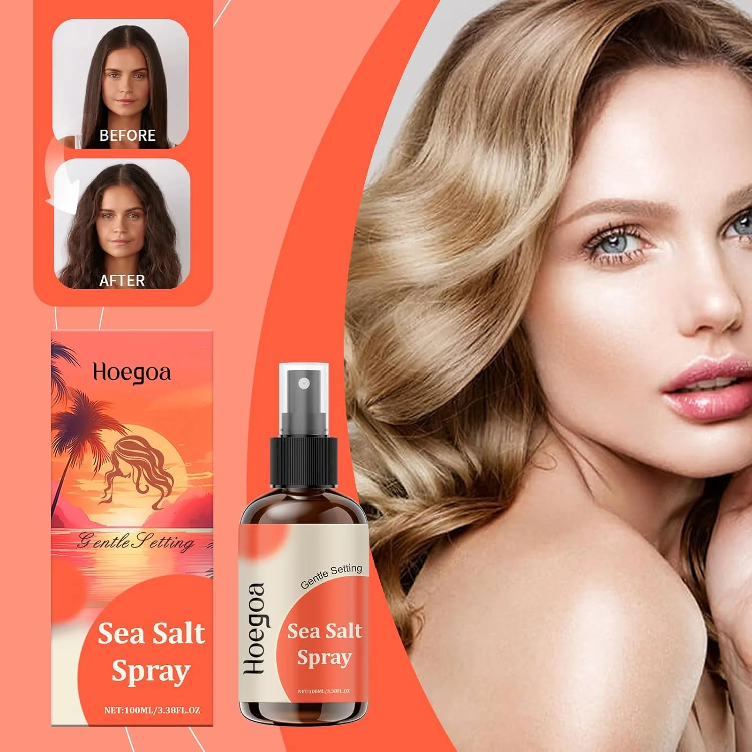 اسپری مو حاوی نمک دریا برای ایجاد فوری حالت موج‌دار ساحلی، افزایش حجم و بافت مو، غنی شده با جلبک دریایی و ویتامین B5، ایجاد ظاهری طبیعی و آشفته، اسپری سبک برای حالت‌دهی آسان